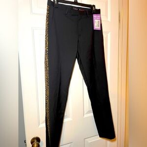 Twisted Tailor Men’s Black Skinny Suit Trouser Gold Foil Print Stripe Sz 28S NEW